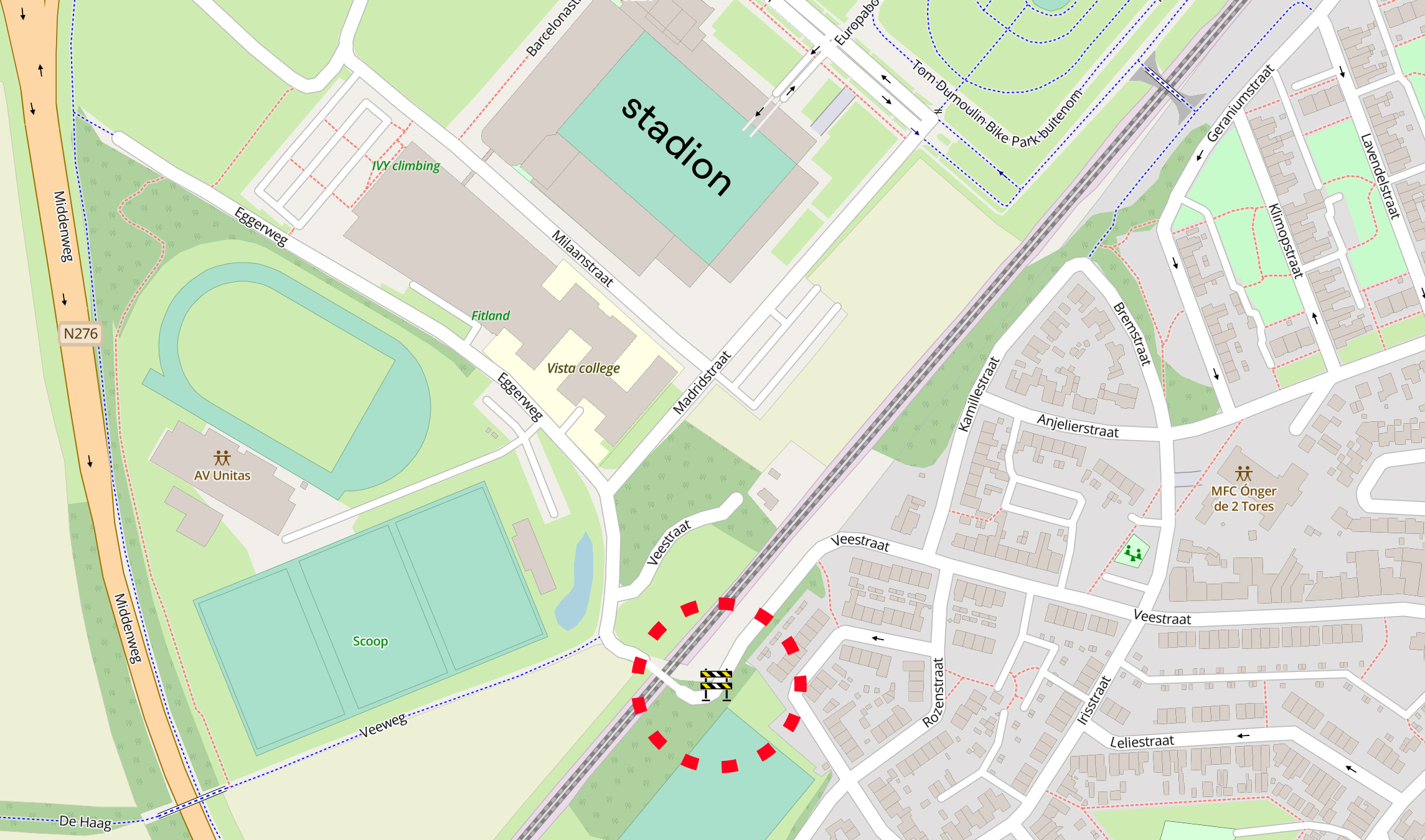 Afsluiting van de Veestraat ter hoogte van het spoor.