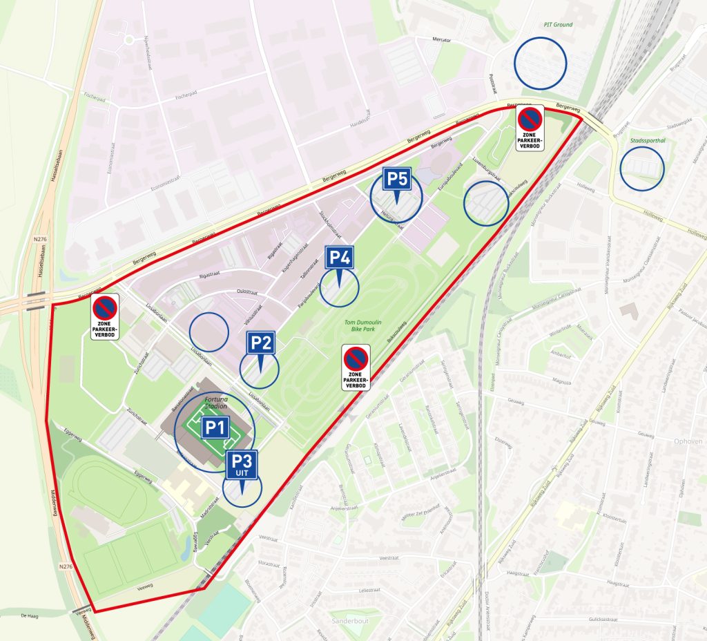 Kaart met parkeerplaatsen Fortuna Sittard